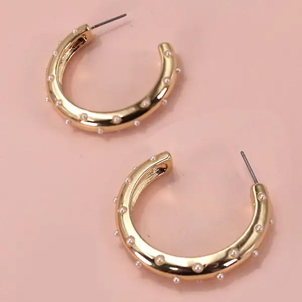 Pearl Studded Hoop Earrings