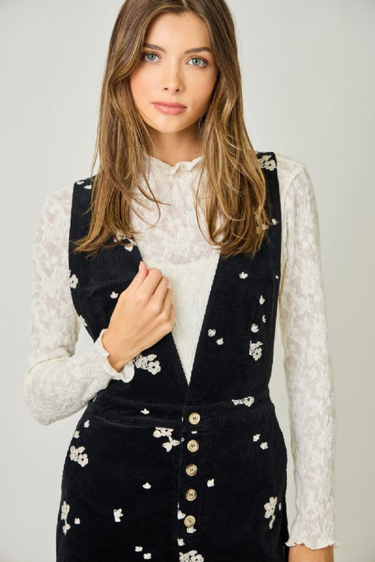 Embroidered Corduroy Jumpsuit