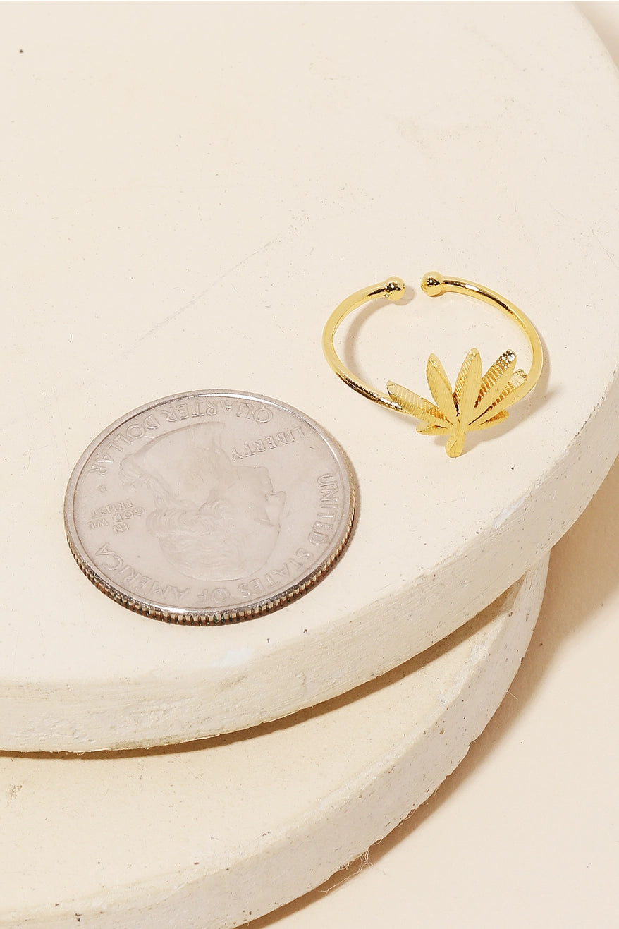 Gold Dipped Delicate Marijuana Leaf Adjustable Ring