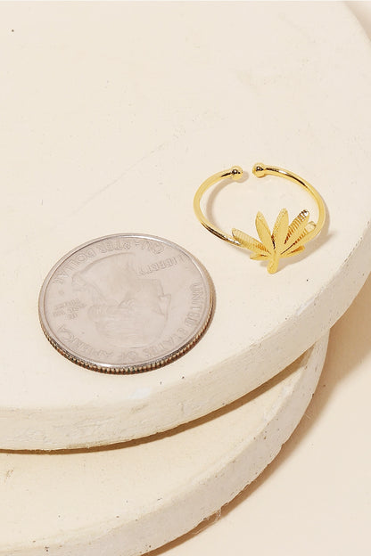 Gold Dipped Delicate Marijuana Leaf Adjustable Ring