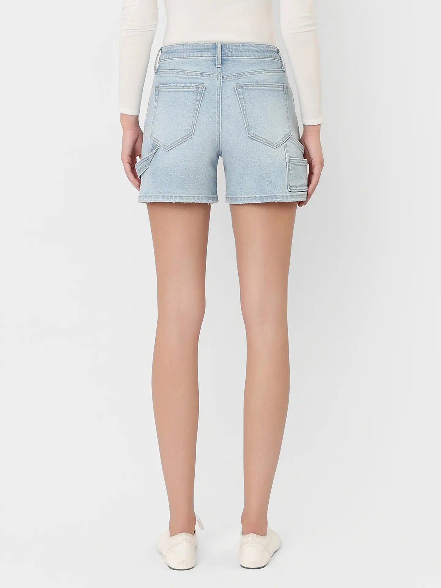 High Rise Light Wash Carpenter Shorts