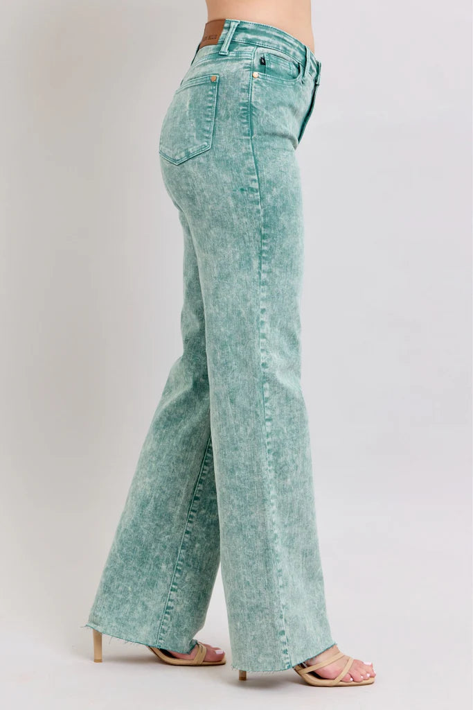High Waist Garment Dyed Sea Green Dad Denim Jeans
