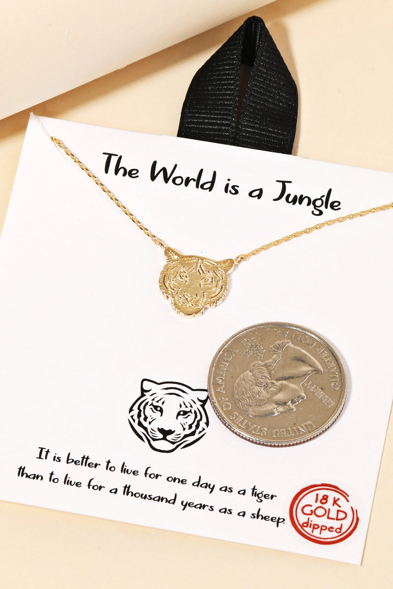 Gold Dipped Tiger Head Pendant Necklace