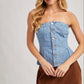 Denim Button Down Peplum Hem Corset Top
