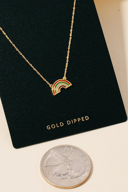 Gold Dipped Dainty Rainbow Pendant Necklace