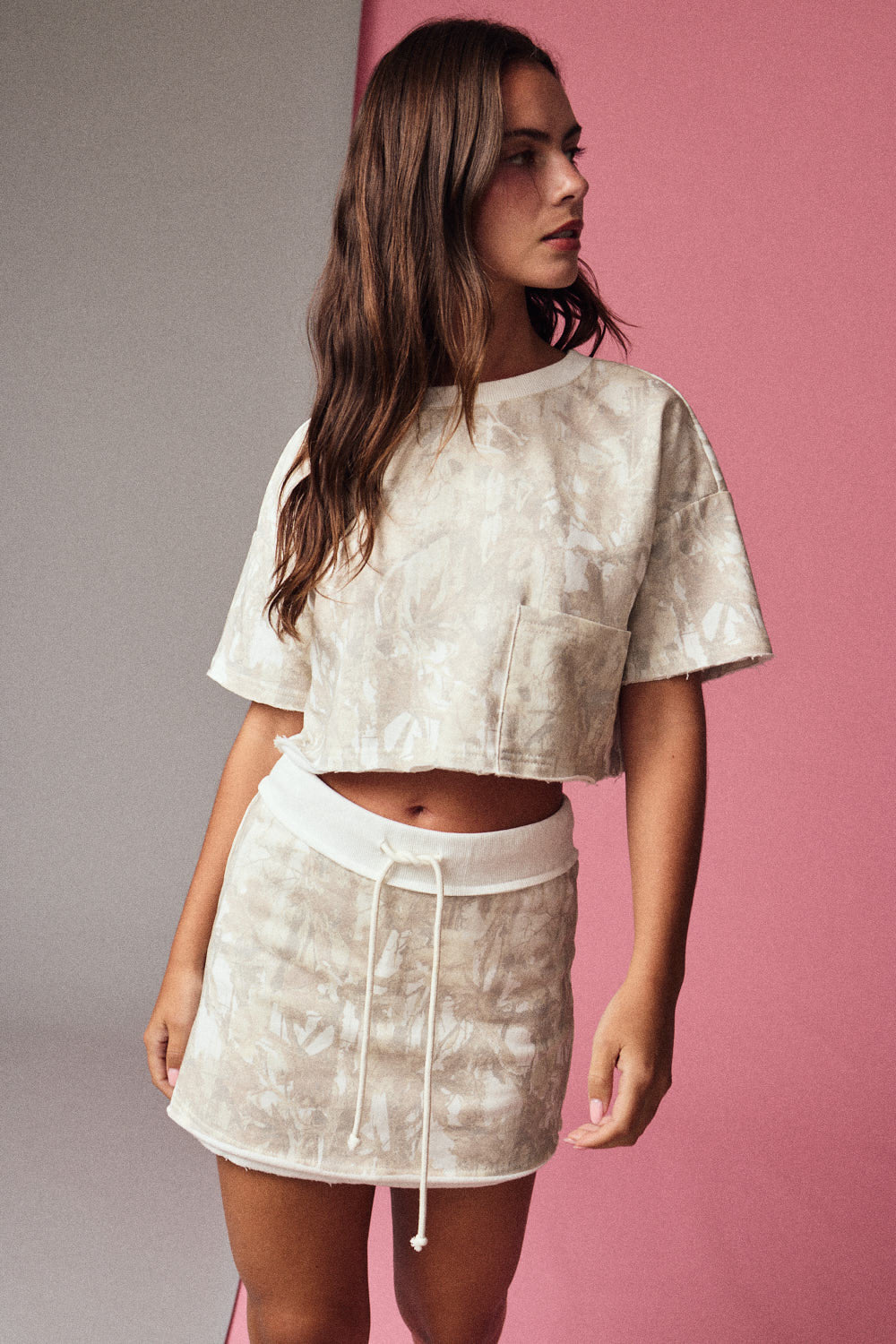 Textured Crop Top and Mini Skirt Set