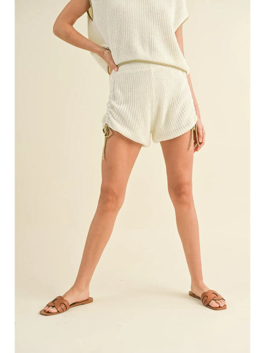 P3404ST Contrasted Detail Ruched Detail Knit Shorts