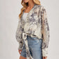 Botanical Print Tied Front Balloon Sleeved Kimono