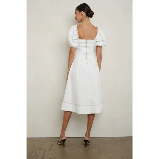 Balloon Sleeve Square Neck Midi Dress