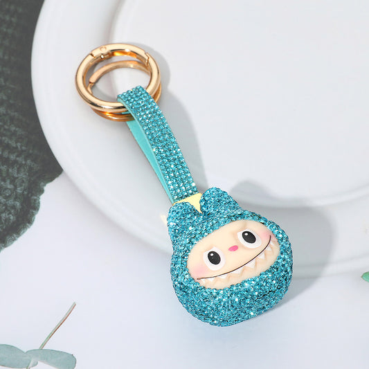Bling Studded Labubu Monster Face Keychain Bag Charm