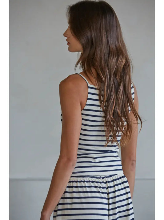 Knit Cotton Spandex Striped Square Neck Cami