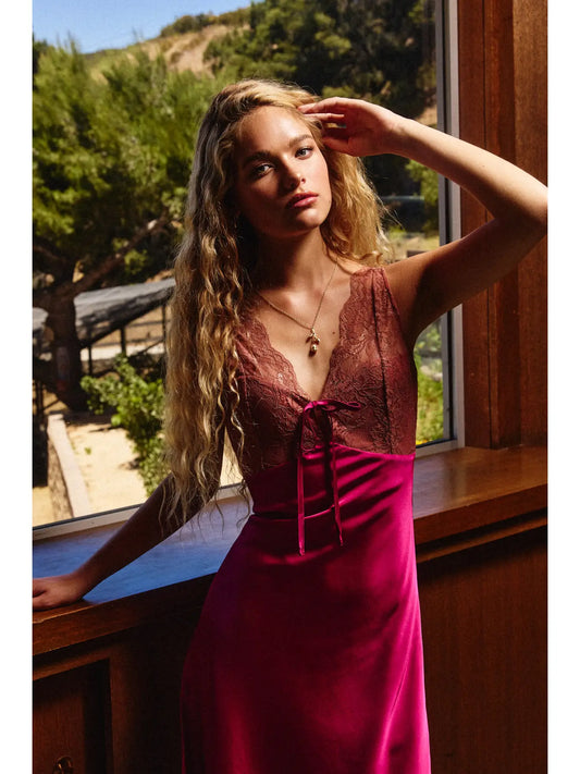 Lace and Satin Contrast Maxi Dress