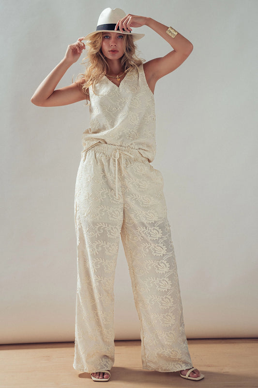 Floral Embroidered Cotton Top and Pant Set
