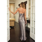 Metallic Strapless Draped Back Maxi Dress