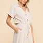 Collared Neck Short Sleeve Tie Waist Romper