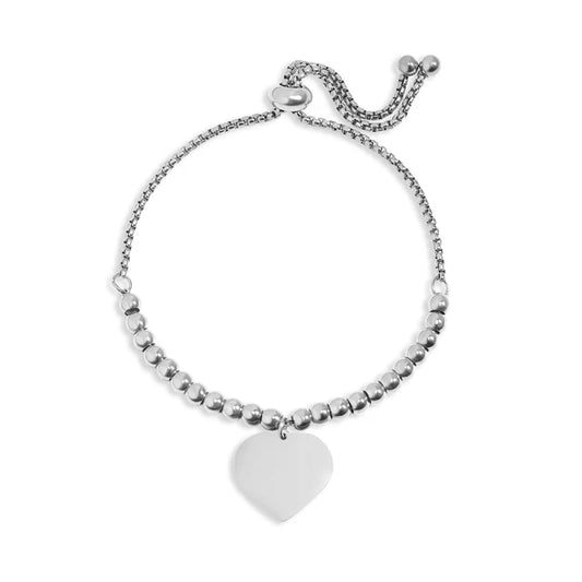 18K Gold Stainless Steel Adjustable Engravable Heart Beaded Bracelet