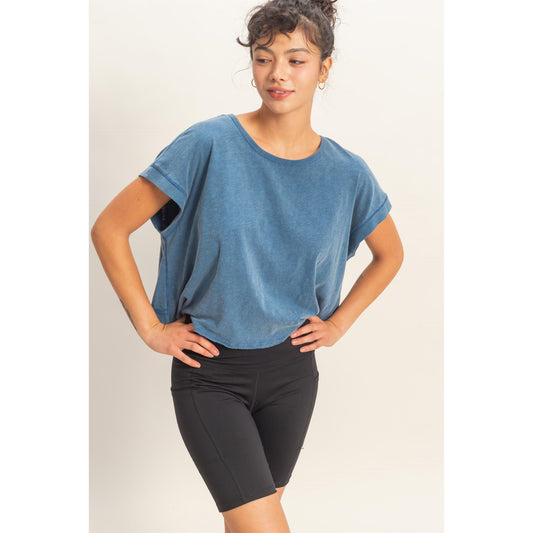 Acid Washed Cross Detail Open Back Top