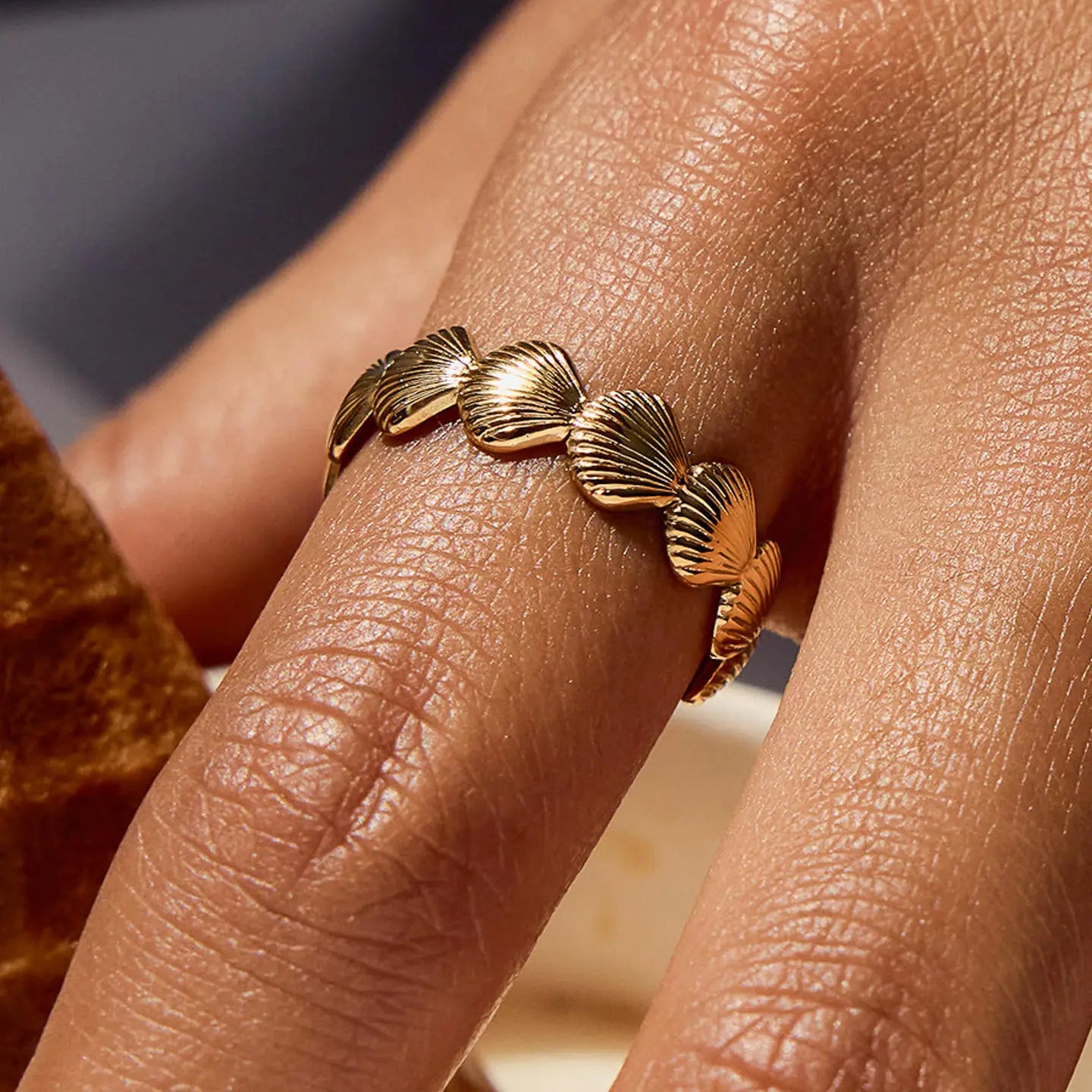Aquelle 18K Gold Non-Tarnish Shell Band Open Ring