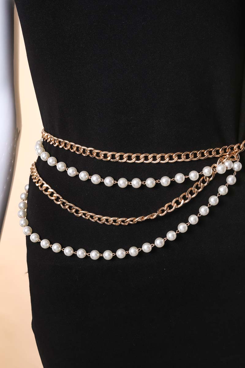 Layered Pearl Chain Belt