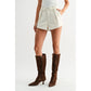 High-Waisted Pleated Ivory Tailored Cotton Shorts