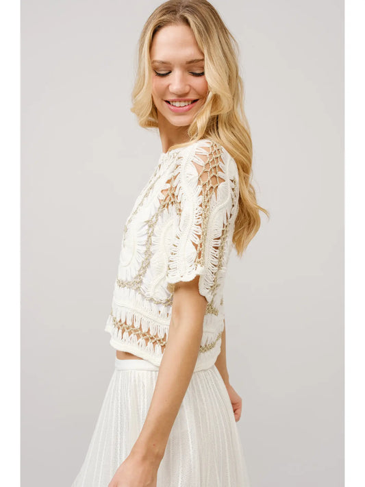 Crochet Metallic Thread Knitted Crop Top