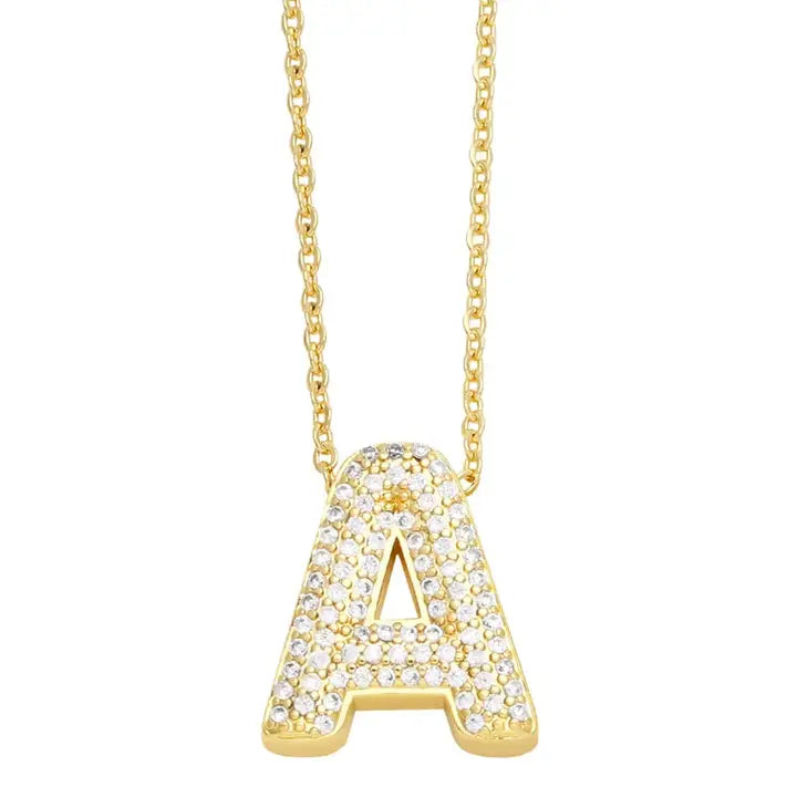 Gold Rhinestone Letter Initial Pendant Necklace Jewelry