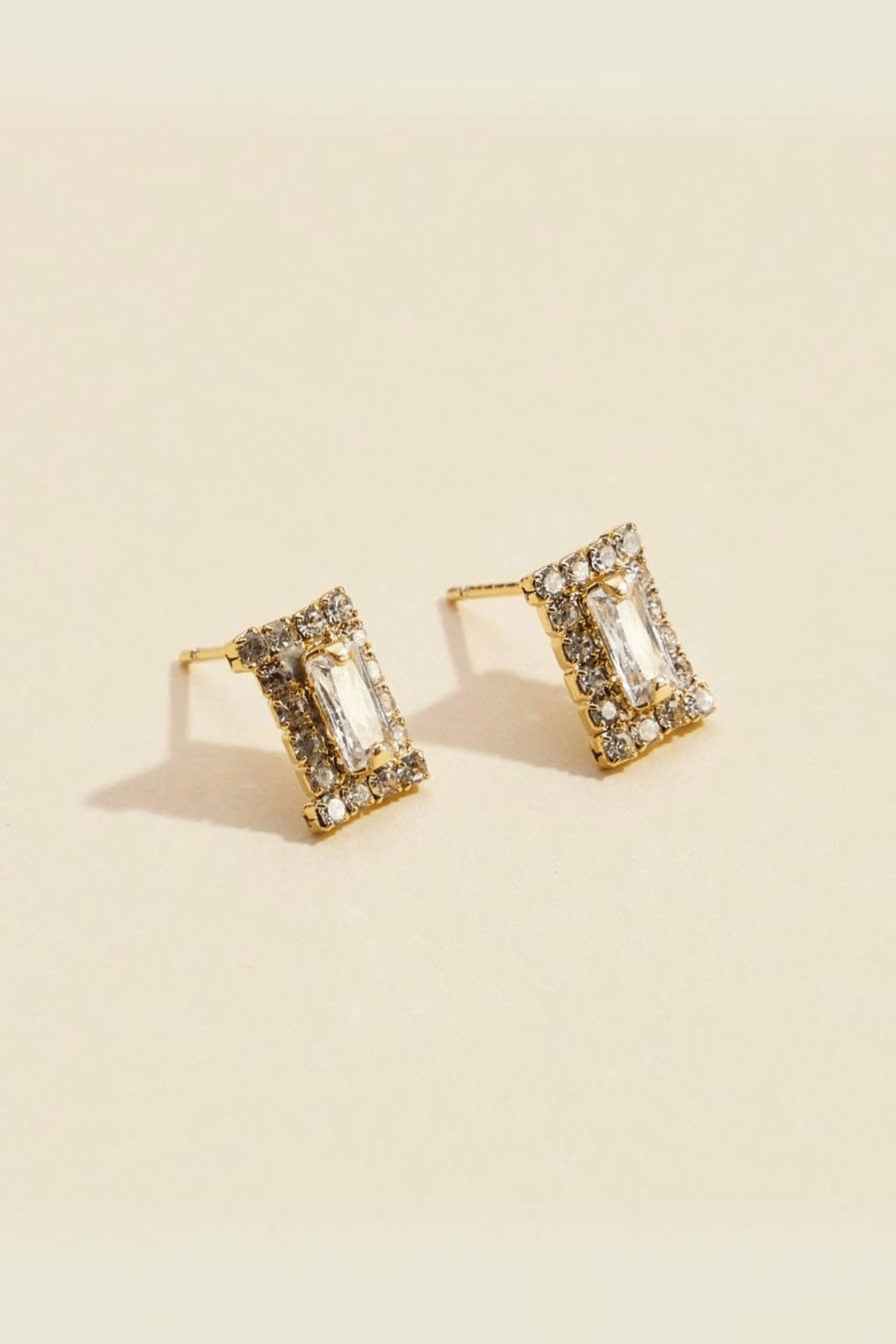 Rhinestone Rectangle Gold Dip Stud Earrings