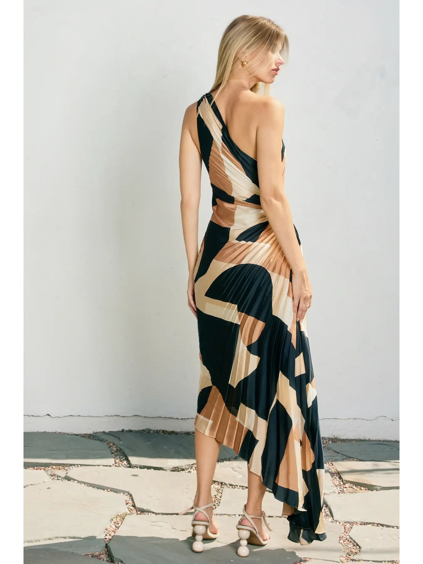 First Class Asymmetrical Pleated Maxi Dress