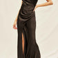 Satin Surplice Ruched Maxi Dress
