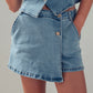 Gold Button Front Denim Skort