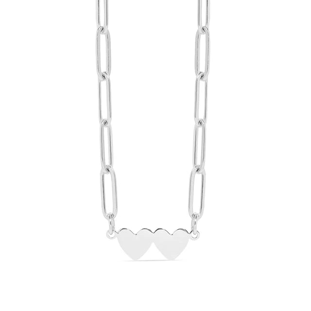 Stainless Steel Engravable 2 Heart Paperclip Necklace