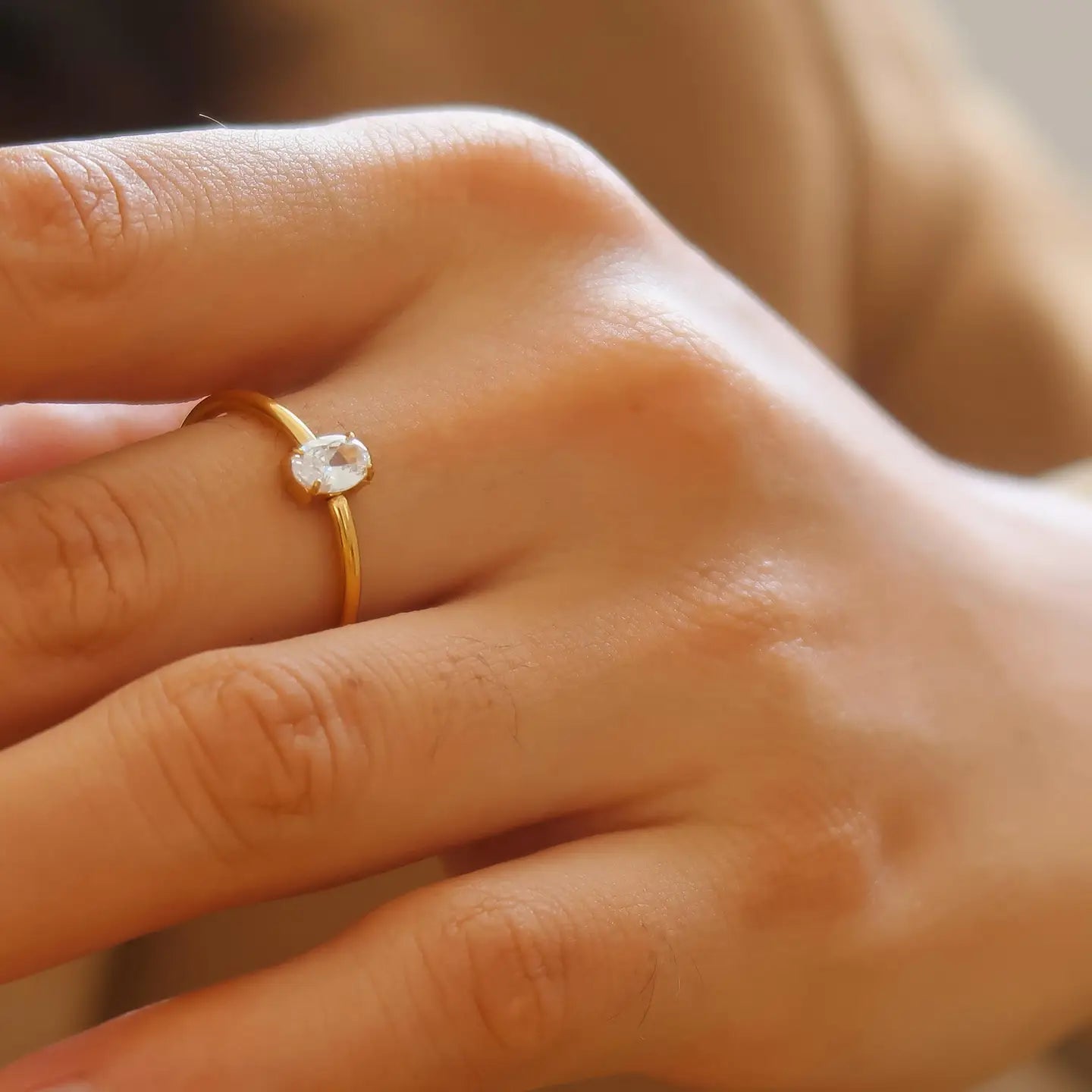 Boris 18K Gold Non-Tarnish Cz Square Thin Ring