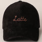 Latte Text Embroidery Corduroy Baseball Cap