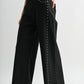 High-Waisted Black Wide-Leg Denim Stud Pants