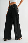 High-Waisted Black Wide-Leg Denim Stud Pants