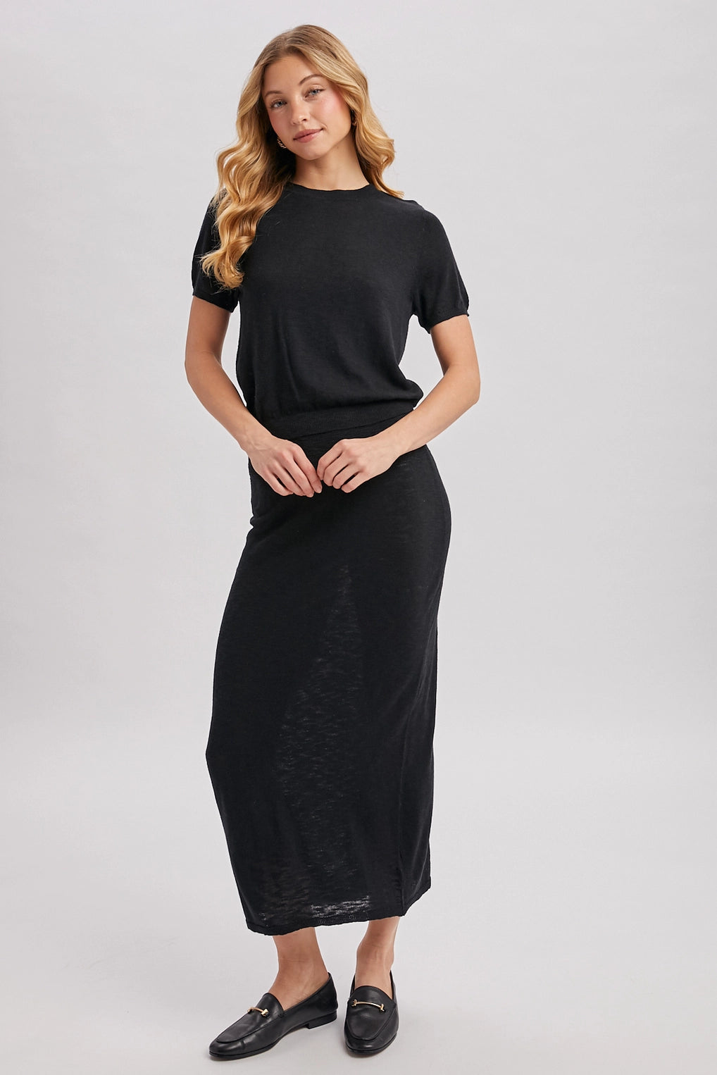 Crew Neck Knit Tee and Maxi Skirt Set