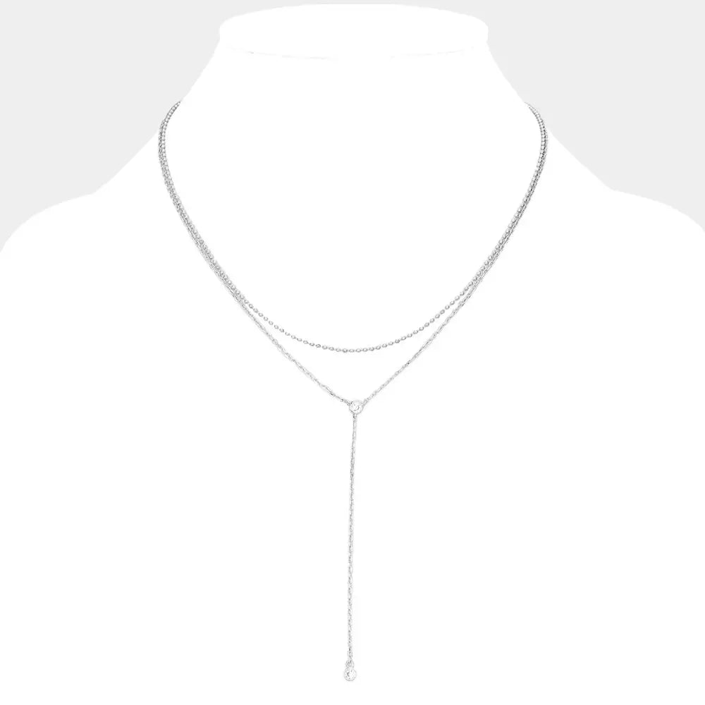Dropped Round Stone Double Layered Y Necklace