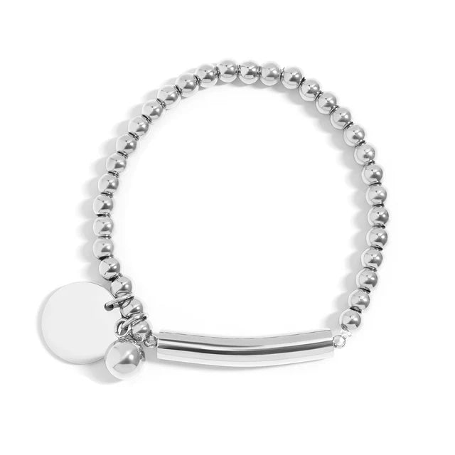 18k Gold Stainless Steel Beaded Stretch Bracelet with Engravable Charm