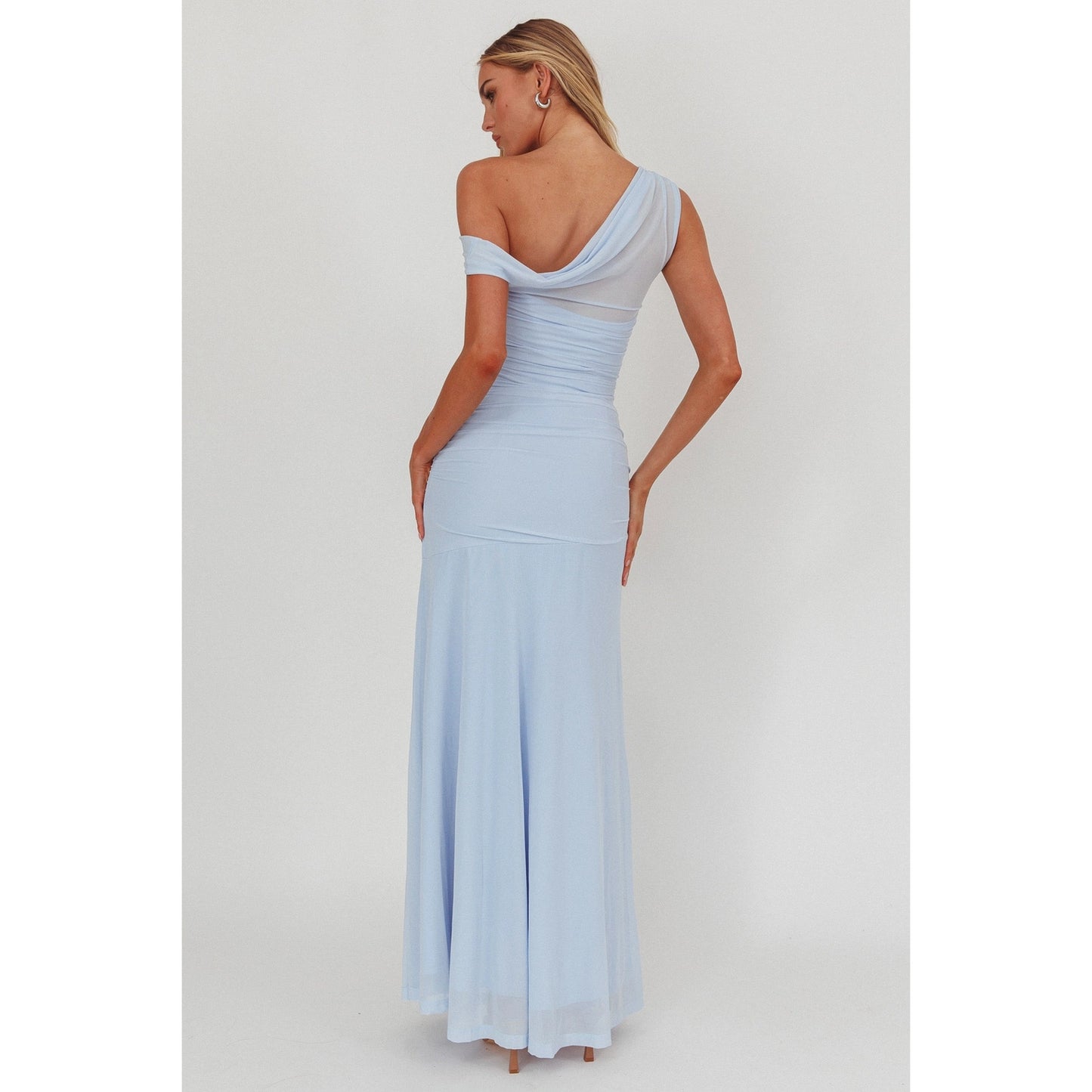 One Shoulder Sheer Maxi Dress