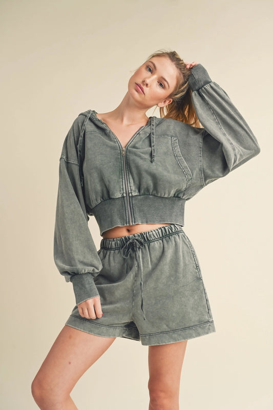 High Waisted Mineral Wash Shorts
