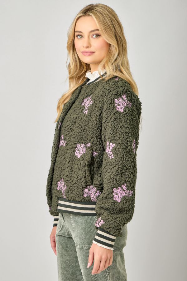 Embroidery Teddy Fur Jacket