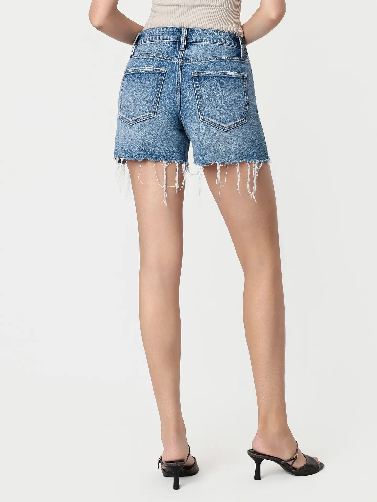 High Rise Raw Hem Boyfriend Shorts