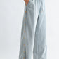 Wide-Leg Light Wash Denim Trousers Side Button