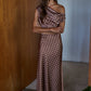 Woven Polyester Satin Polka Dot Cowl Neck Maxi Dress