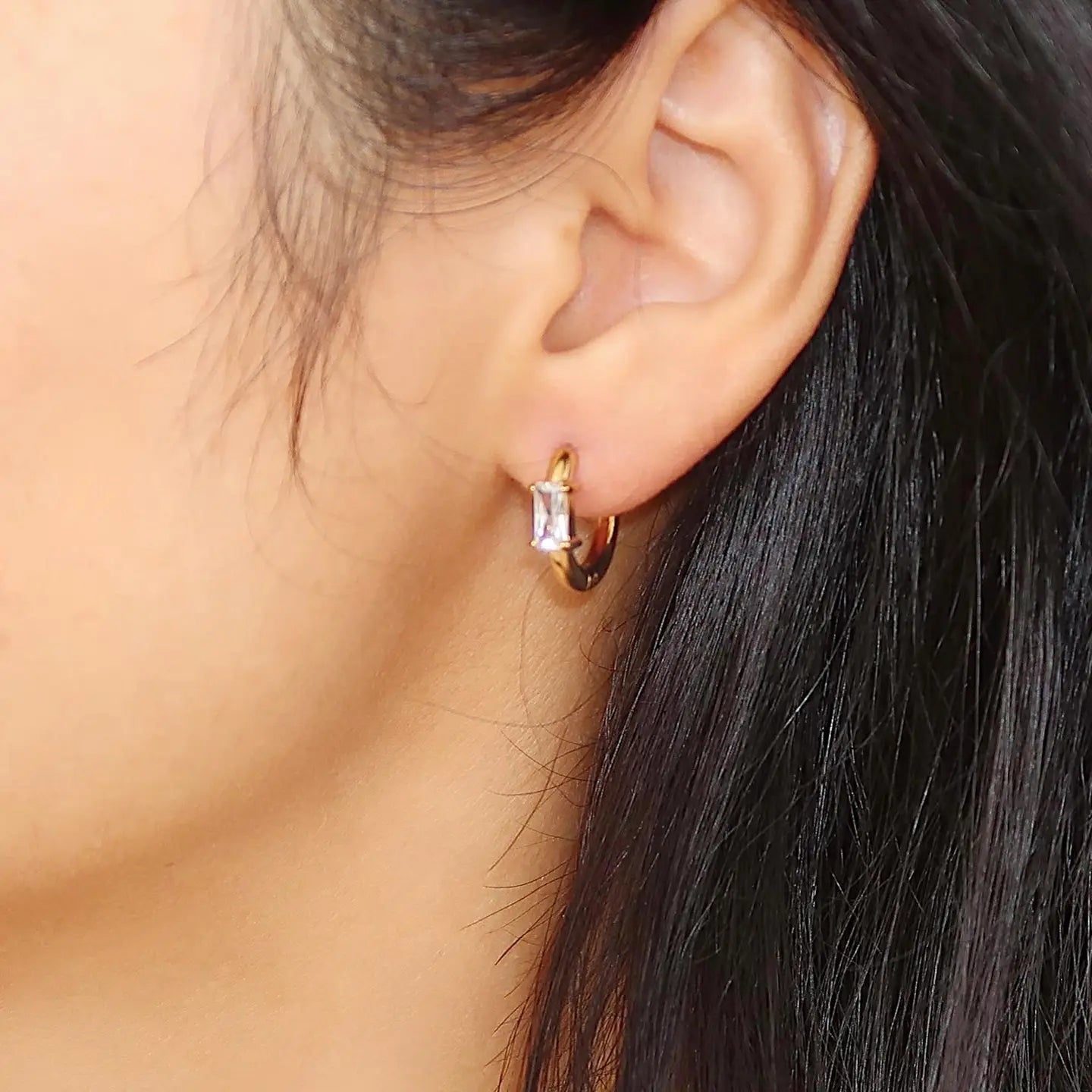 Adhara 18K Gold Non-Tarnish Cz Huggie Earrings
