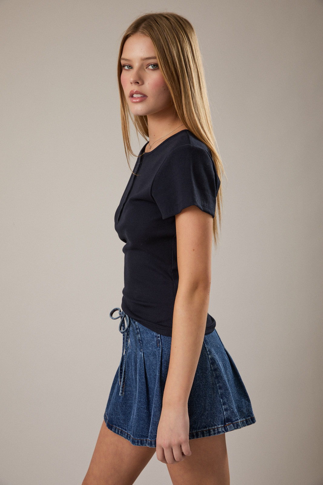 Short Sleeve Henley Knit Top