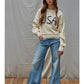 Knit Sweater Pullover Top with Embroidered "USA"