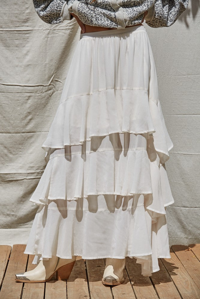 Woven Polyester Chiffon Tiered Midi Skirt
