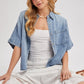Denim Button Down Short Sleeve Boxy Shirt