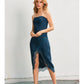 Dull Satin Strapless Lace Hem Midi Dress